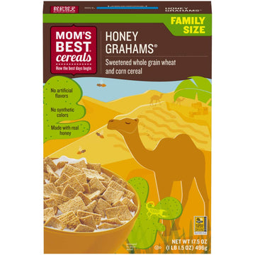 Mom's Best Honey Grahams Cereal, Made with Whole Grain, No High Fructose Corn Syrup, Made with Real Honey, Kosher, 17.5 Oz Box (Pack of 14)