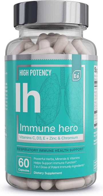 Essential Elements Immune Support Supplement - With Vitamin C, Zinc, L-Cysteine, Chromium And More | Multi-System Immunity Booster | Immune Hero 60 Veggie Capsules