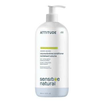 Attitude Gentle Volumizing Conditioner For Sensitive Skin With Oats, Dermatologically Tested, Vegan, Unscented, Aluminum Bottle, 16 Fl Oz