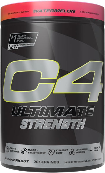 Cellucor C4 Ultimate Strength Pre Workout Powder - Tri-Stim Experience 300Mg Caffeine+Teacrine+Dynamine - Creatine & Beta-Alanine - Energy Supplement For Men & Women - Watermelon, 20 Servings