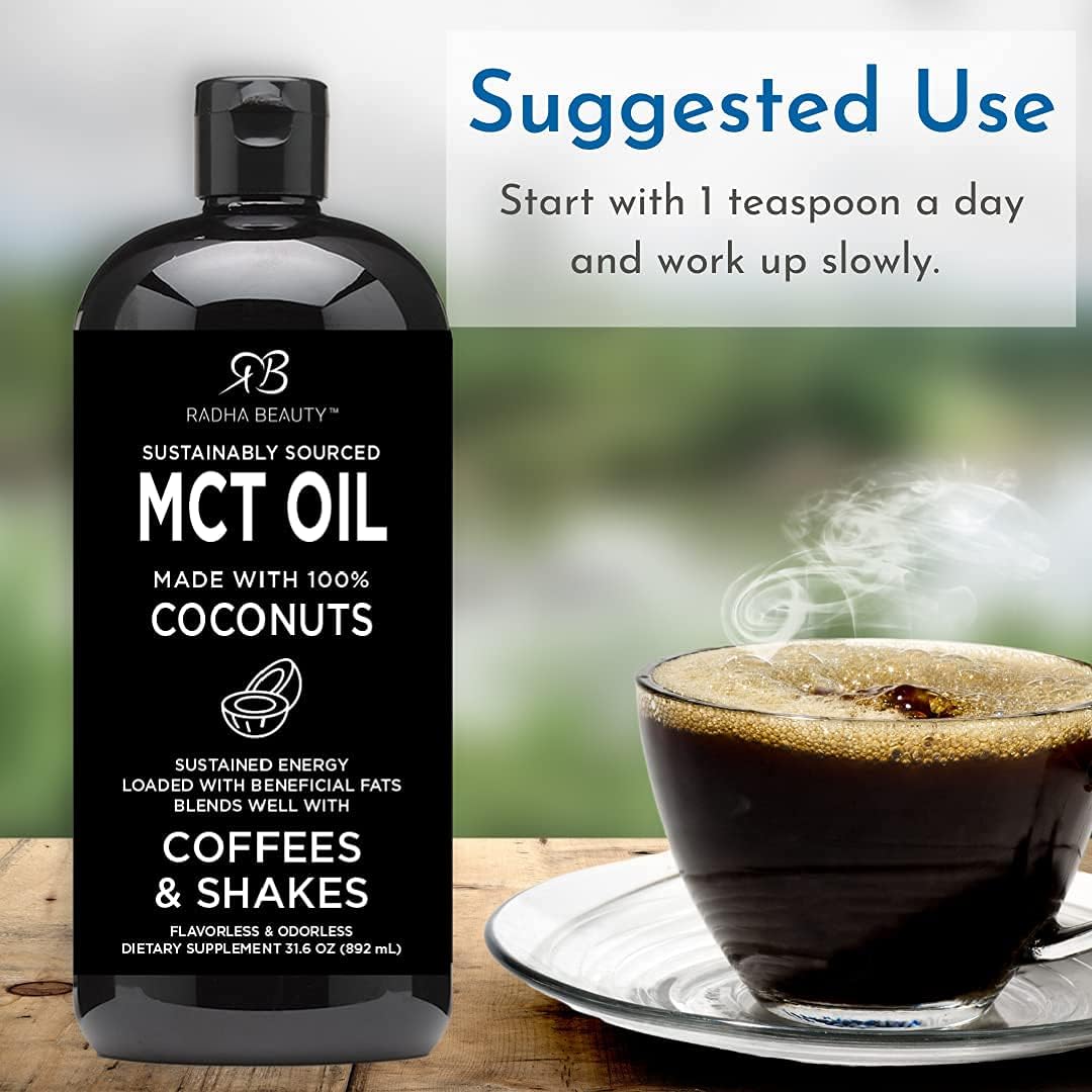 Radha Beauty Premium MCT Oil from Non-GMO Coconuts - 31.6oz. Keto, Paleo, Gluten Free and Vegan Approved. : Health & Household