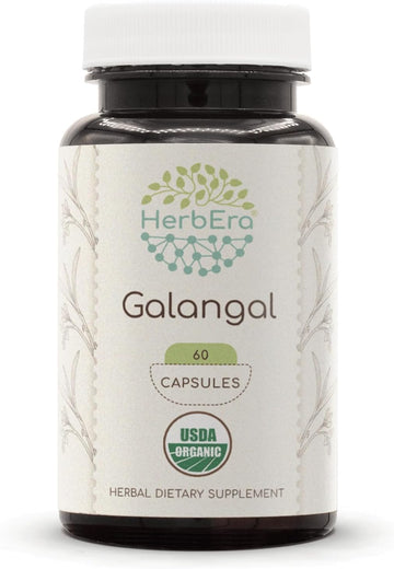 Galangal Usda Organic 60 Capsules | Natural Herbal Supplement | Certified Organic Vegetarian Capsules And Organic Galangal (Alpinia Galangal) Dried Root (60 Capsules)
