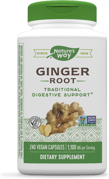 Nature's Way Ginger Root, Traditional Digestive Support*, 1110 mg Per Serving, Non-GMO Project Verified, 240 Capsules