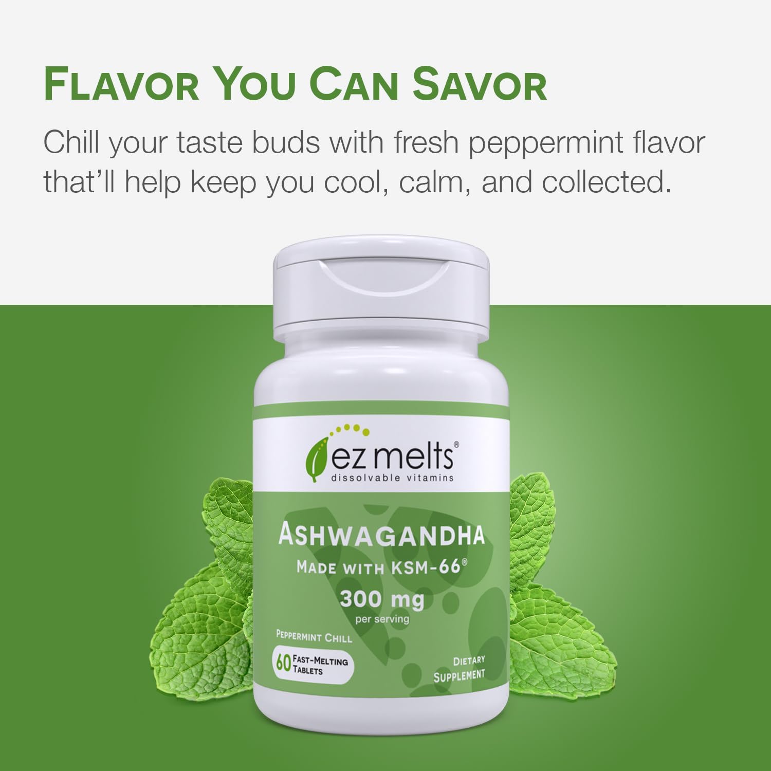 EZ Melts Dissolvable KSM-66 Ashwagandha®, 300 mg, Sugar-Free, Stress, Sleep and Mood Support Supplement, 30-Day Supply : Health & Household