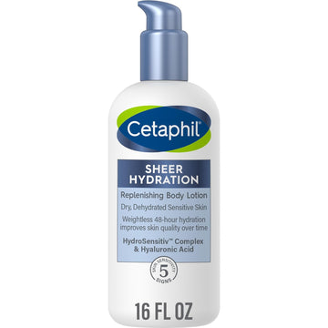 Cetaphil Sheer Hydration Fragrance Free Replenishing Body Lotion For Dry Skin , 16 Fl Oz , 48Hr Sensitive Skin Body Moisturizer , With Hyaluronic Acid, Vitamin E & B5