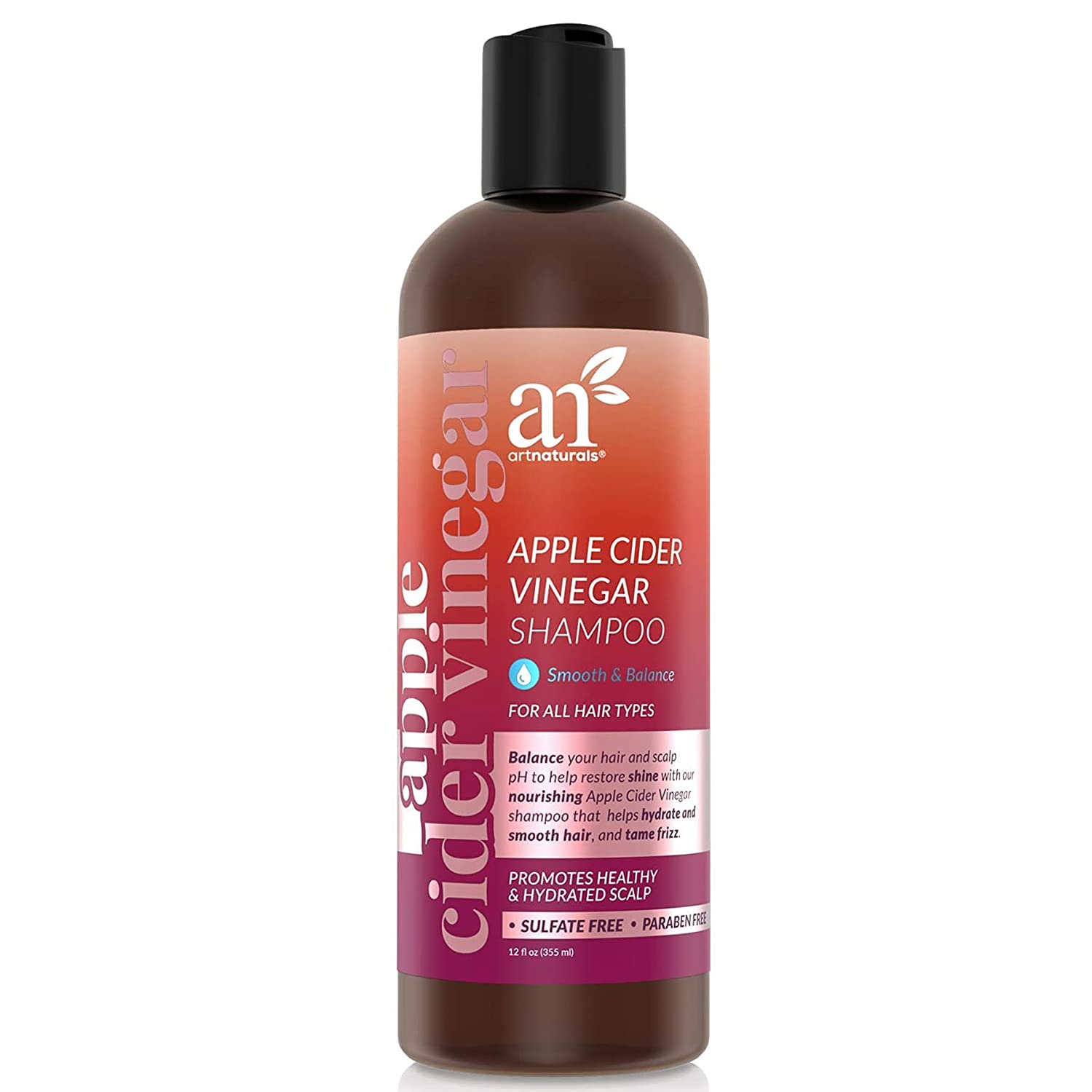 Artnaturals Apple Cider Vinegar Shampoo – (12 Fl Oz / 355Ml) – For All Hair Types - Plant Base Blend - Coconut Oil And Vitamin E For Split Ends, Shine, Stronger And Smoother