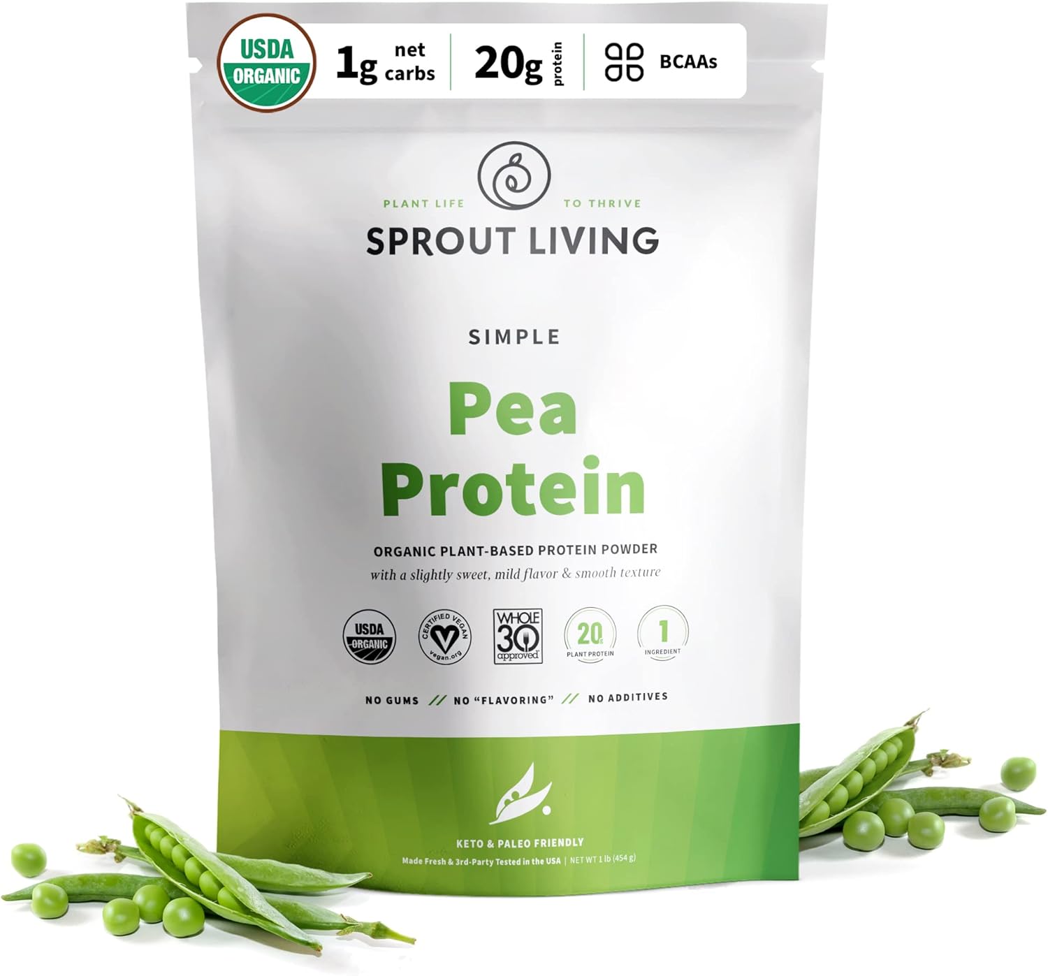 Sprout Living Organic Pea Protein Powder, 20 Grams Of Plant Based Organic Protein Powder Without Artificial Sweeteners, Non Dairy, Non-Gmo, Dairy Free, Vegan, Gluten Free, Keto Drink Mix (1 Pound)