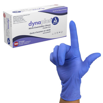 Dynarex Dynaplus Disposable Nitrile Exam Gloves, Powder-Free, Latex-Free, Strength + Value, Used By Professionals, Blue, Extra-Large, 1 Box Of 180