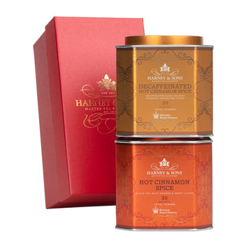 Harney & Sons Spicy Day & Night Tea Gift, Hot Cinnamon And Decaf Hot Cinnamon, Red Gift Box