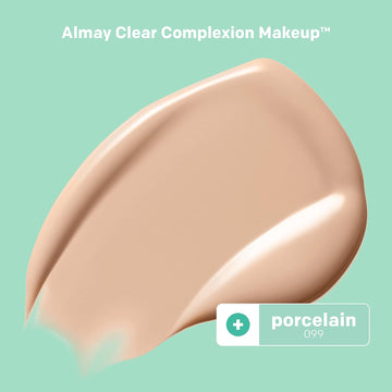 Almay Clear Complexion Acne Foundation Makeup With Salicylic Acid - Lightweight, Medium Coverage, Hypoallergenic, Fragrance-Free, For Sensitive Skin, 099 Porcelain, 1 Fl Oz