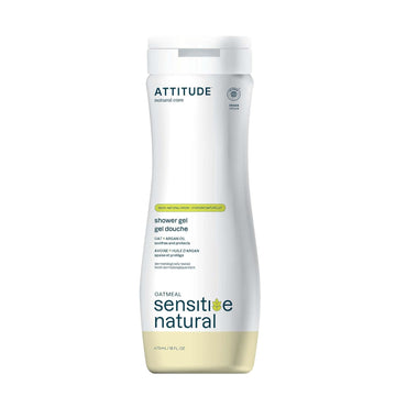 ATTITUDE Body Wash for Sensitive Skin with Oat and Argan Oil, EWG Verified, Dermatologically Tested, Vegan, 16 Fl Oz