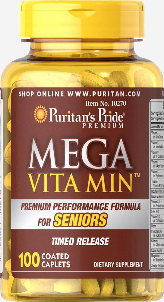 Puritan'S Pride Mega Vita Min Multivitamin For Seniors Timed Release With Zinc-100 Coated Caplets