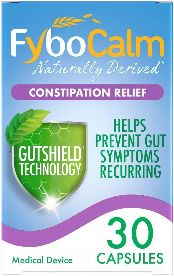 Fybocalm Constipation Relief, 30 Capsules, Naturally Derived, Constipation Relief For Adults, Long-Lasting Relief, For Ibs-Related Constipation, Clinically Proven, Gluten Free, Lactose Free
