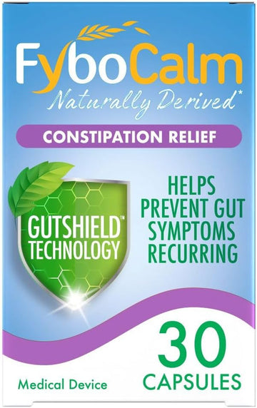 Fybocalm Constipation Relief, 30 Capsules, Naturally Derived, Constipation Relief For Adults, Long-Lasting Relief, For Ibs-Related Constipation, Clinically Proven, Gluten Free, Lactose Free