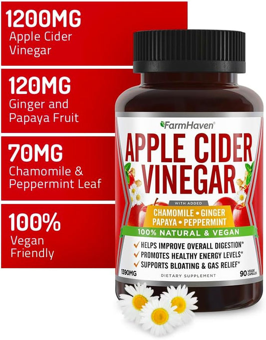 Apple Cider Vinegar Capsules with Ginger, Papaya & Chamomile | 1390mg | Supports Digestion, Immunity | Like with Mother | Non-GMO & 100% Natural | 270 Capsules