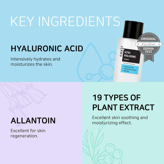 Coxir Ultra Hyaluronic Acid Toner | Hydration-14-Complex| Hydrating, Smoothing, Calming, Moisturizing, Paraben Free, Cruelty Free, Korean Skin Care [150Ml/5.07 Fl.Oz.]