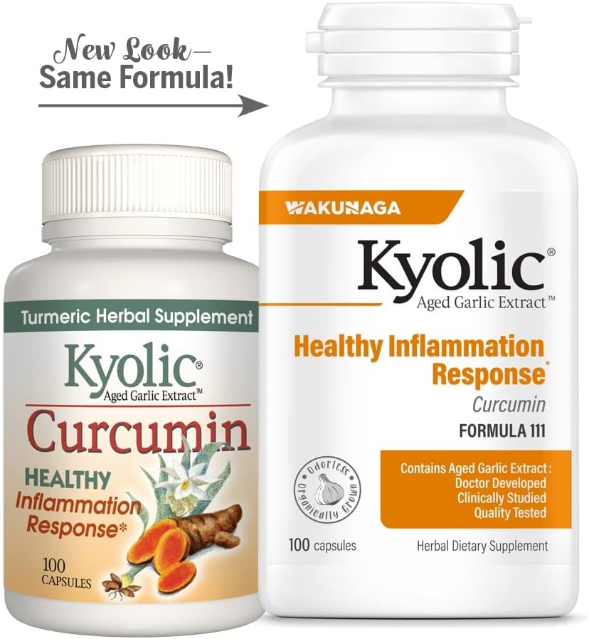 Kyolic Aged Garlic Extract Formula 111, Healthy Inflammation Response, Curcumin, 100 Capsules (Packaging May Vary)