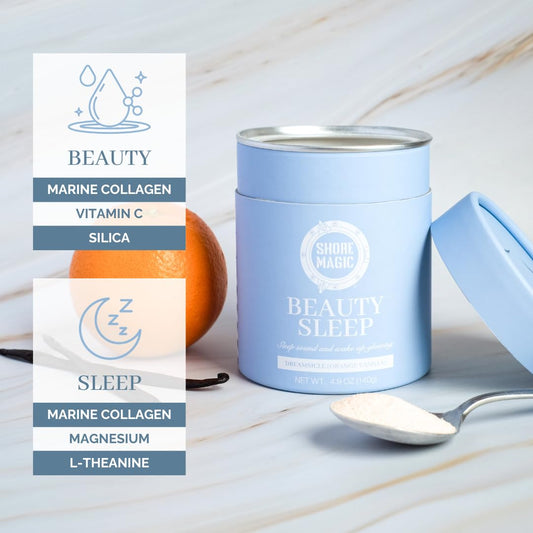 Beauty Sleep Premium Marine Collagen Powder With Type I Ii Iii And Iv Hydrolyzed Peptides Dreamsicle Orange Vanilla Flavor Free Of Eggs, Nuts, Dairy, And Gluten