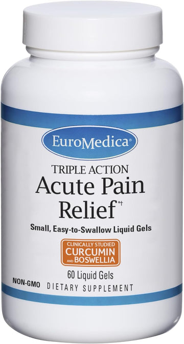 EuroMedica Triple Action Acute Pain Relief - 60 Liquid Gels - with Curcumin & Boswellia - Non-GMO - 30 Servings