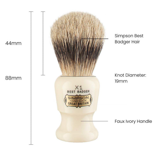 Commodore Best Badger Brush- Simpson Shaving Brushes - Faux Ivory Handle (X1 Best)