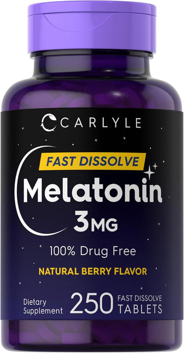 Carlyle Melatonin 3Mg Fast Dissolve Tablets | 250 Count | Low Dose And Drug Free | Vegan, Non-Gmo, Gluten Free