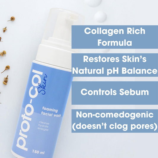 Proto-Col - Foaming Face Wash, Collagen Technology + Hyaluronic Acid + Powerful Vitamins And Minerals, Easily Removes Makeup, Hydrates And Rejuvenates Skin (150Ml)