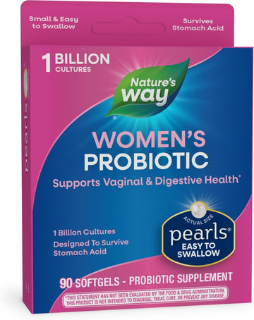 Nature'S Way Women'S Probiotic Pearls, Supports Vaginal And Digestive Health*, Protects Against Occasional Constipation & Bloating*, 1 Billion Live Cultures, 90 Softgels (Packaging May Vary)