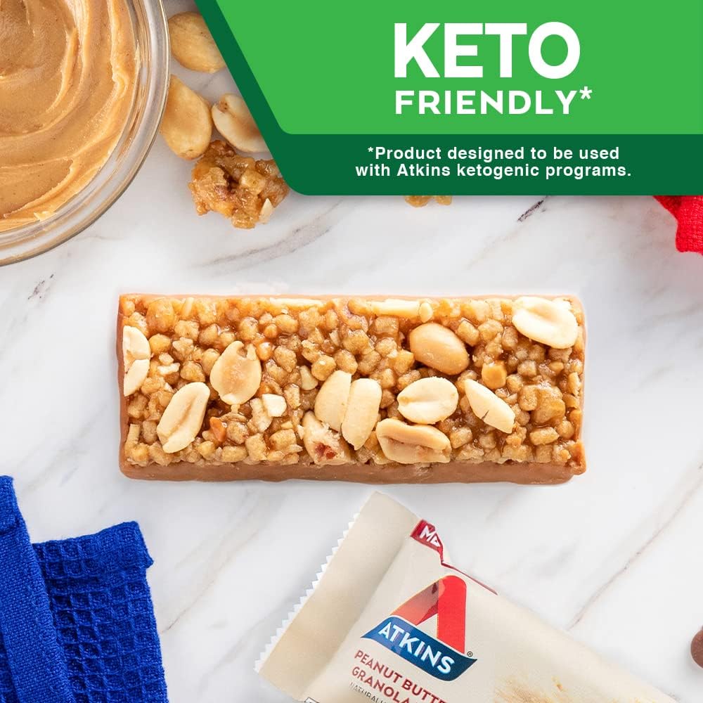 Atkins Peanut Butter Granola Protein Meal Bar, High Fiber, 16g Protein, 1g Sugar, 4g Net Carb, Meal Replacement, Keto Friendly, 12 Count : Health & Household