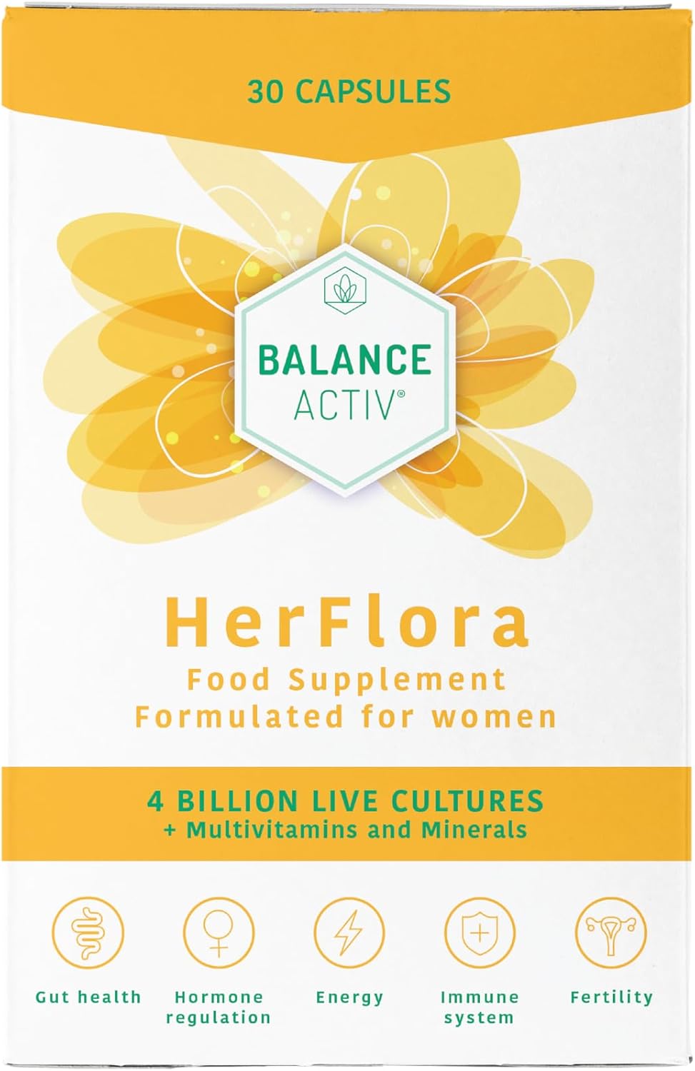 Balance Activ Herflora Daily Supplement, 4 Billion Live Cultures, Multi-Vitamins And Multi-Minerals, Formulated For Women, 30 Capsules (Pack Of 1)