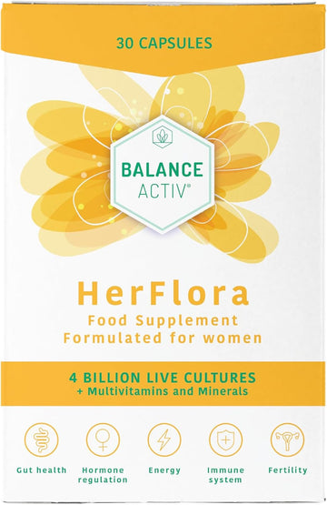 Balance Activ Herflora Daily Supplement, 4 Billion Live Cultures, Multi-Vitamins And Multi-Minerals, Formulated For Women, 30 Capsules (Pack Of 1)