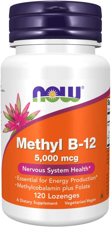 Now Foods Supplements, Methyl B-12 (Methylcobalamin) 5,000 Mcg, Nervous System Health*, 120 Lozenges