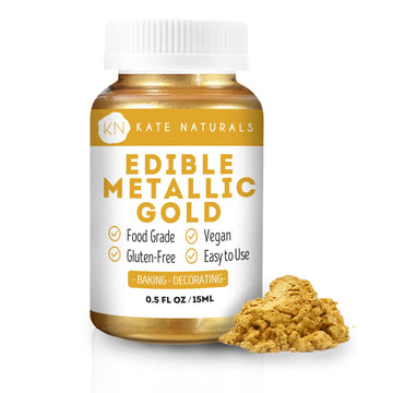 Kate Naturals Edible Metallic Gold Dust for Cake Decorating Edibles & Cookies. Vegan & Gluten-Free. Easy-to-Use Formula for Baking, Chocolate, Kids. (.5oz/14g)