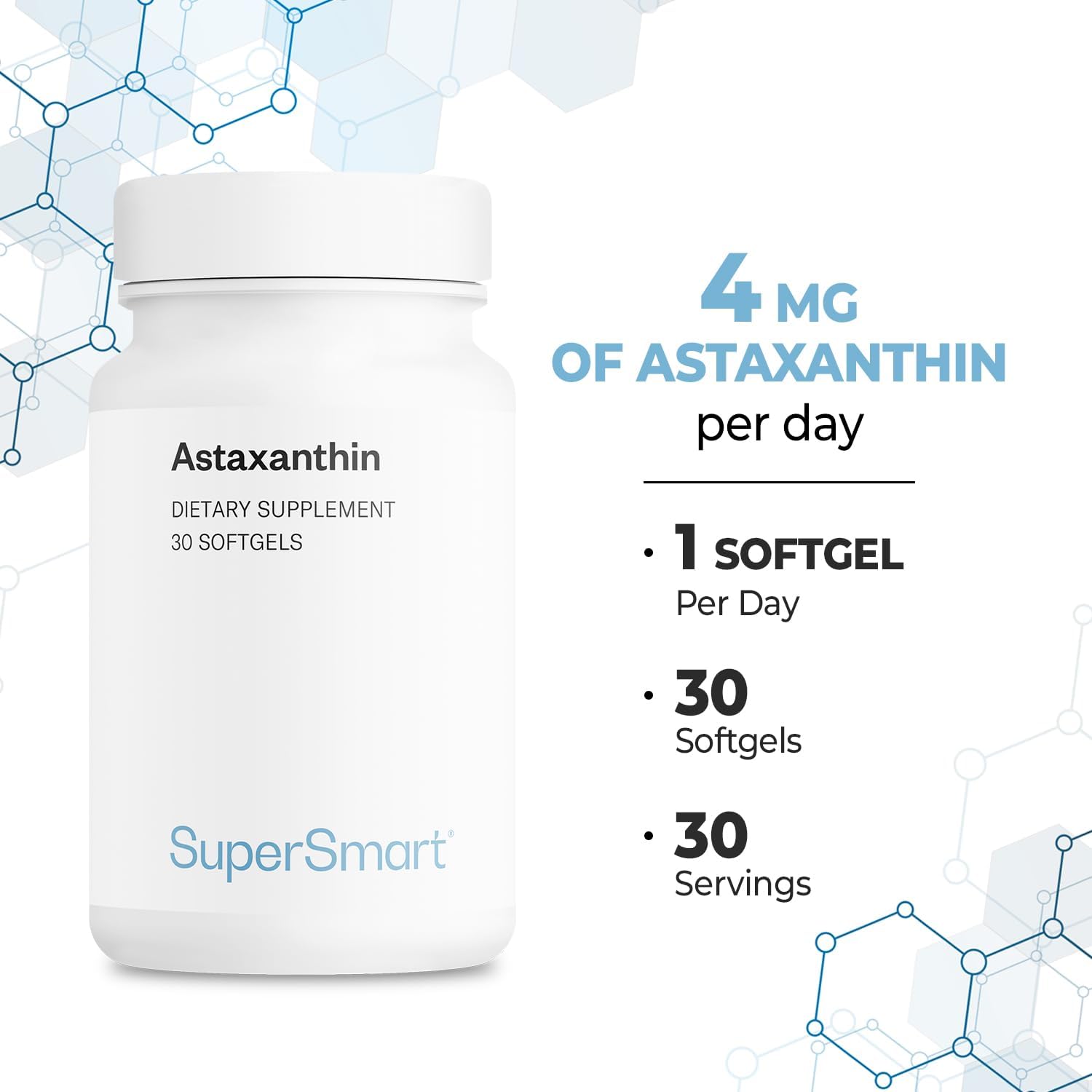 Supersmart - Astaxanthin 4 Mg Per Day - Powerful Antioxidant Carotenoid | Non-Gmo & Gluten Free - 30 Softgels : Health & Household