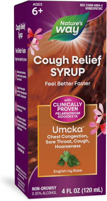 Nature'S Way Cough Relief Syrup, Umcka, Chest Congestion, Sore Throat, Cough, Hoarseness, Phenylephrine Free, Homeopathic, Non-Drowsy, 4 Fl Oz (Packaging May Vary)