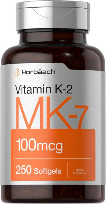 Horbäach Vitamin K2 Mk7 100Mcg | 250 Softgels | Non-Gmo, Gluten Free Supplement