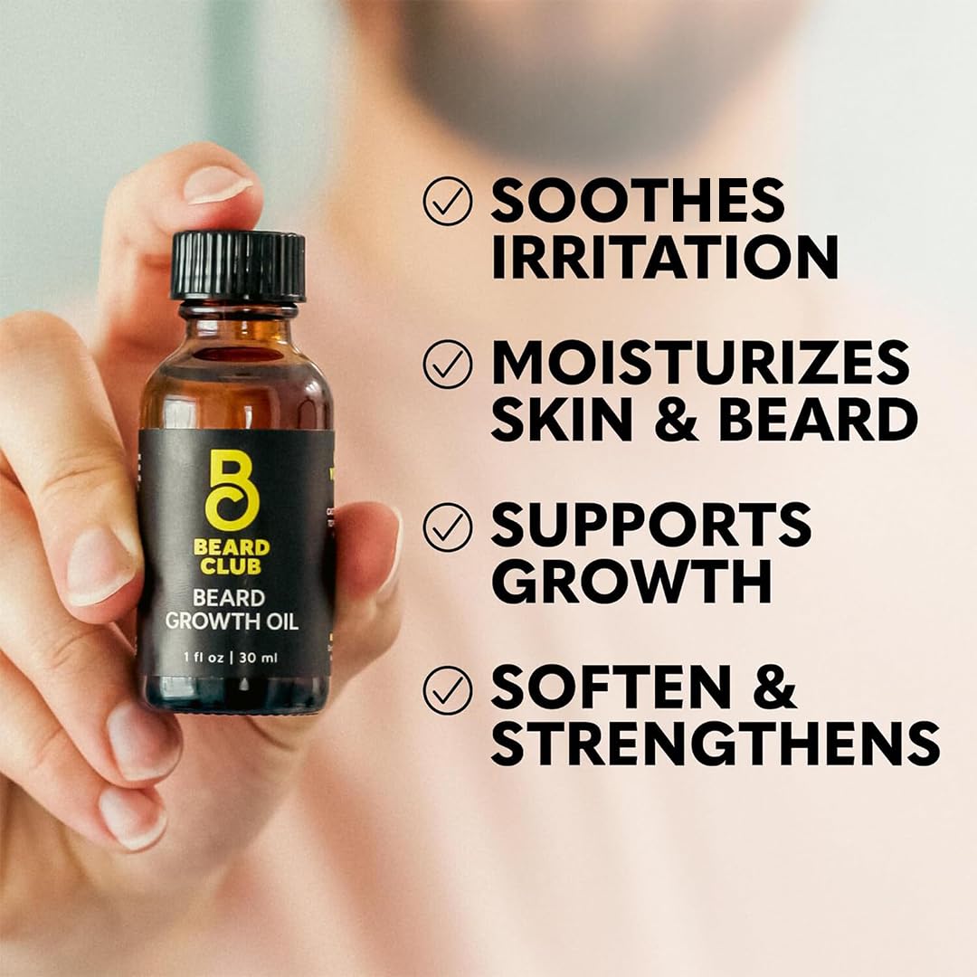 The Beard Club Enhanced Beard Growth Kit - Derma Roller, Beard Growth Oil (2Pk), Sandalwood Beard Balm, Comb - Gift Set : Beauty & Personal Care