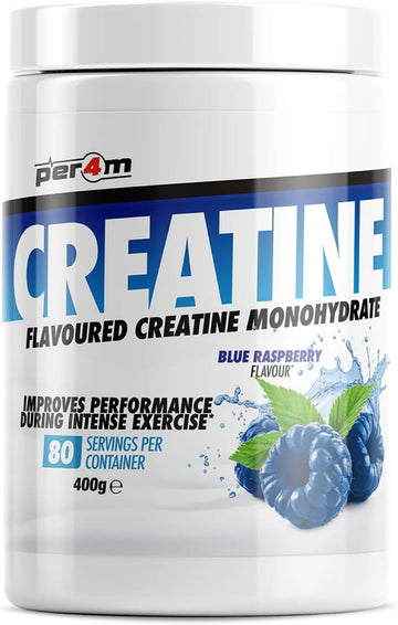 Per4M Creatine Powder | 80 Servings Of Micronised Creatine Monohydrate | Performance & Strength | 8 Flavours (400G, Berry Blast)