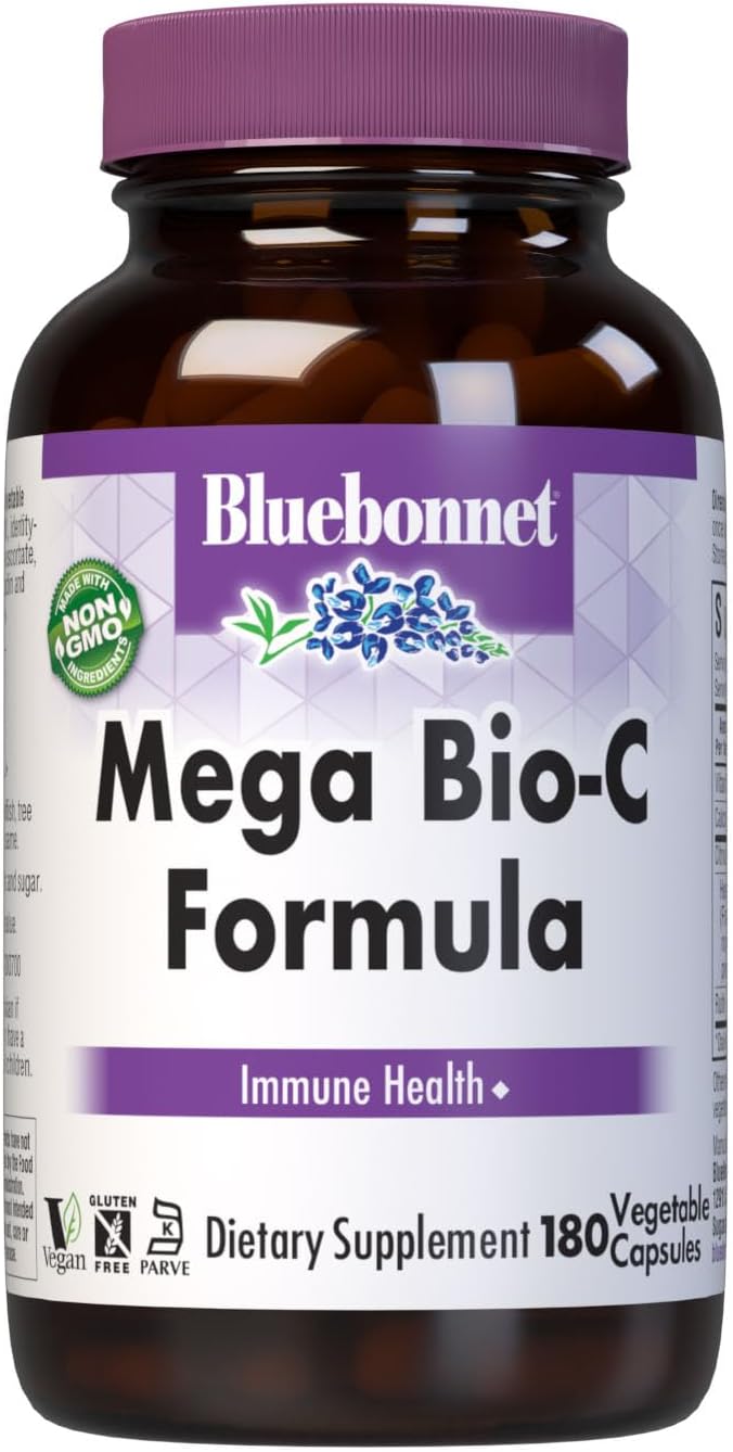 Bluebonnet Nutrition Mega Bio-C Formula Vegetable Capsules, High Potency Buffered Vitamin C, For Immune Health, Soy Free, Gluten Free, Non-Gmo, Kosher, Dairy Free, Vegan, 180 Count