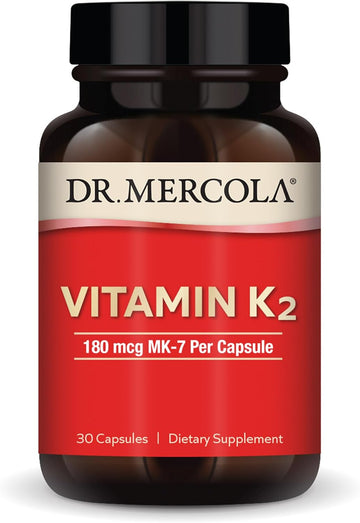 Dr. Mercola Vitamin K2, 30 Servings (30 Capsules), 180 Mcg Mk-7 Per Capsule, Dietary Supplement, Promotes Healthy Arterial Function, Non-Gmo