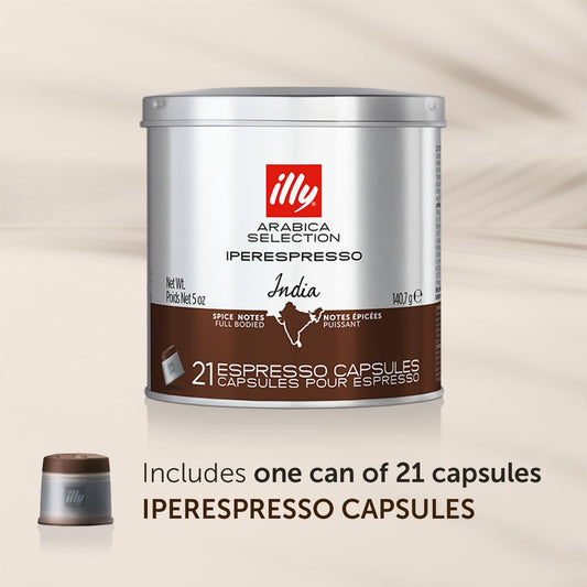 illy Coffee, Arabica Selection India Espresso Capsules, Single Origin, For Brewing with iperEspresso Capsule Machines, 21 Count (Pack of 1)