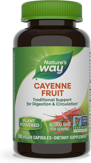 Nature'S Way Cayenne Pepper, Traditional Digestion And Circulation Support*, Non-Gmo Project Verified, Gluten Free, 180 Vegetarian Capsules (Packaging May Vary)