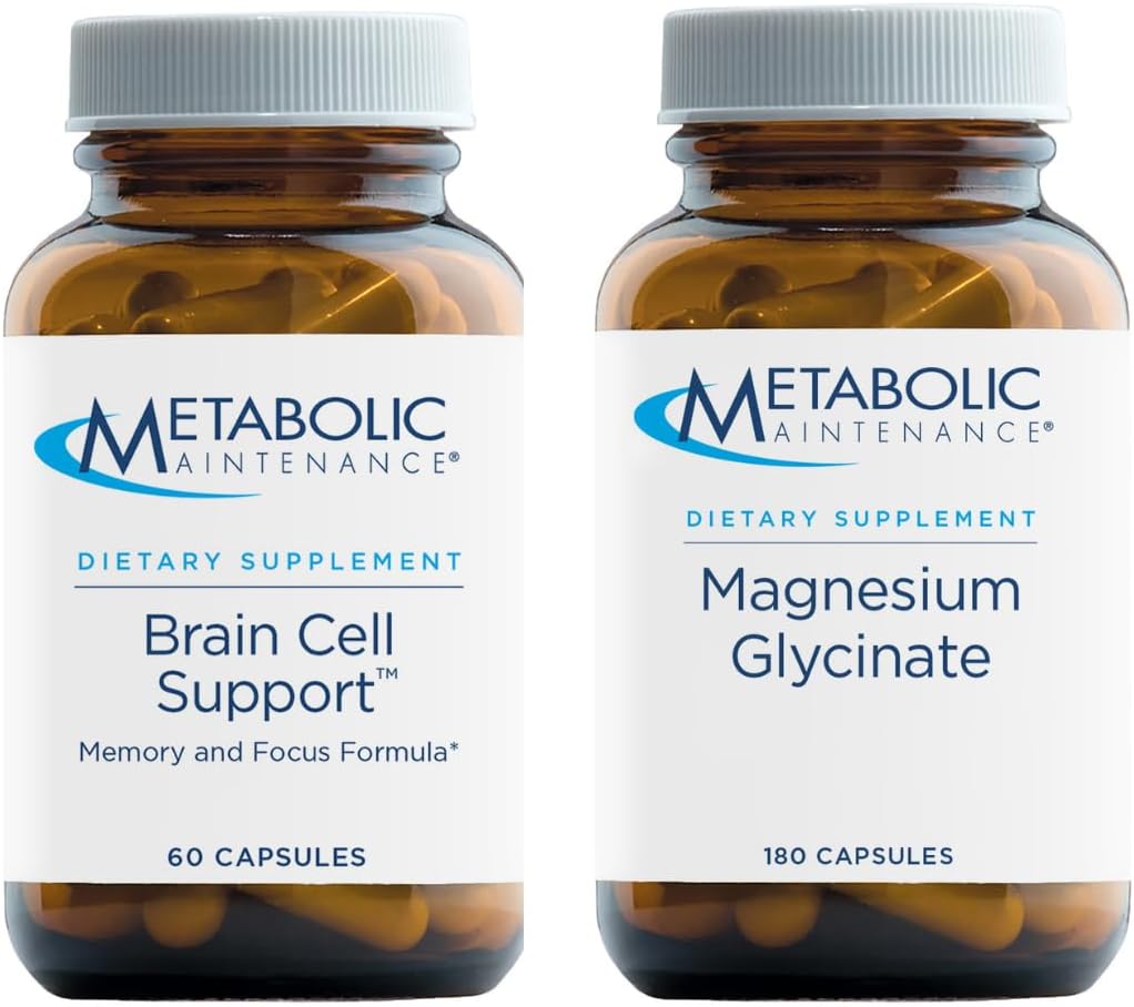 Metabolic Maintenance Brain Cell + Magnesium Glycinate - Citicoline, DMAE, Phosphatidylserine + Ginkgo for Memory + Focus (60 Caps), Supports Calm, Mood, Muscle + Cardiovascular Health (180 Caps)