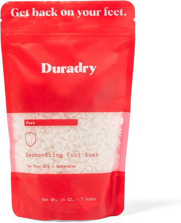 Duradry Foot Soak - Deodorizing Dead Sea Salt for Soaking, All-Natural Foot Bath Salts, Vegan, Cruelty-Free, Colorant-Free, Up to 7 Soaks, Tea Tree Oil & Spearmint Fragrance - 14 Oz