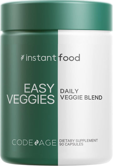 Codeage Instantfood Easy Veggies, Over 15 Vegetables Equivalent All-In-One, Daily Vegan Blend, Whole Food Greens Vitamins Supplement Capsules, Minerals, Phytonutrients Multivitamin, Non-Gmo, 90 Ct