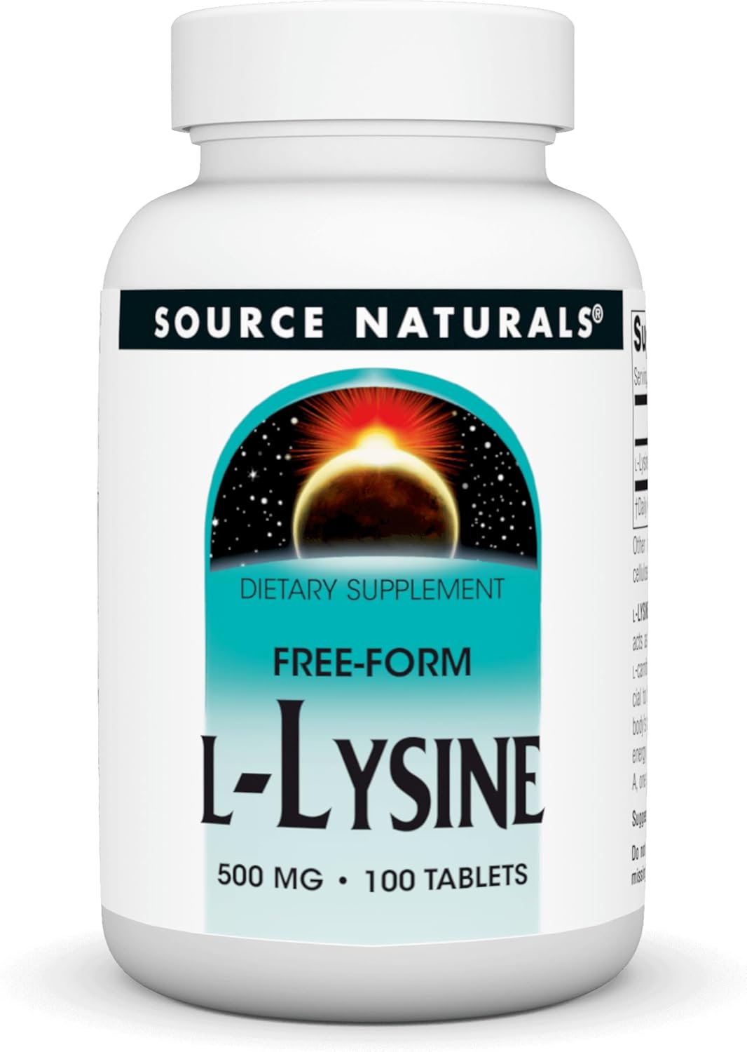 Source Naturals L-Lysine 500 Mg Free Form -Amino Acid Supplement Supports Energy Formation & Collagen* - 100 Tablets