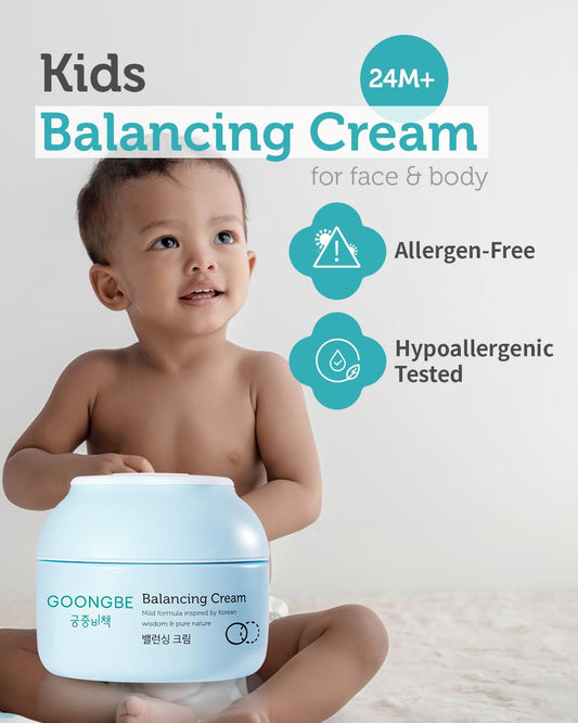 Kids Balancing Cream - Korean Kids Body Moisturizer with Rice & Ceramide - Intensive Hydrating & Barrier Stranghtening - Non Sticky Hypoallergenic Formula, 6.1oz