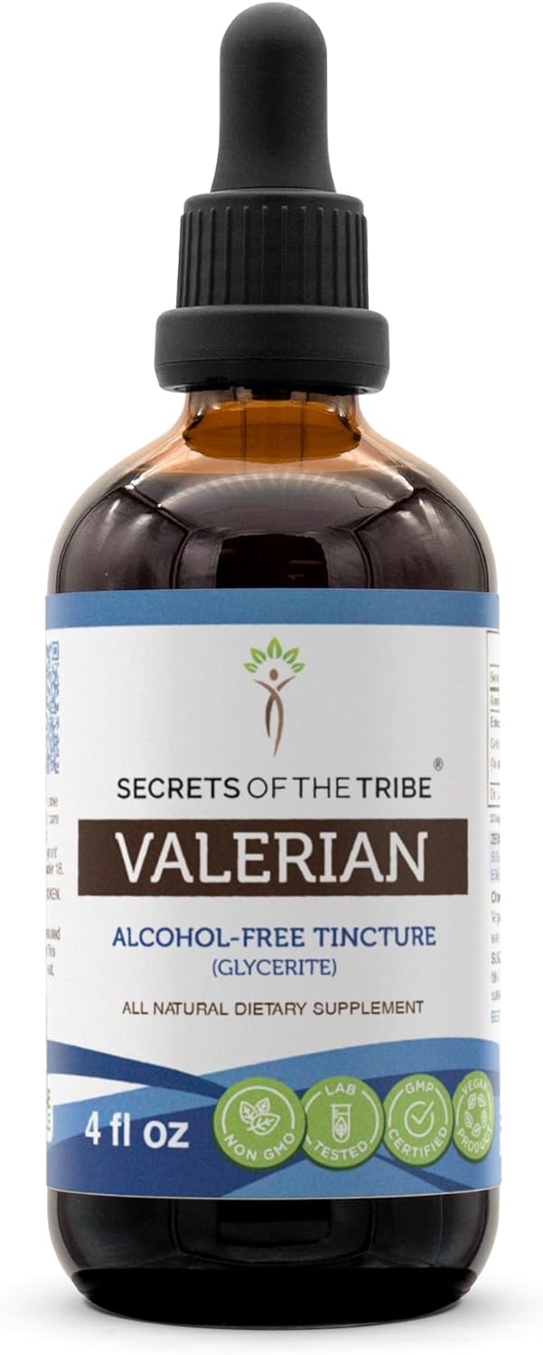 Secrets of the Tribe Valerian Alcohol-Free Tincture (Glycerite) 675 mg Valerian (Valeriana Officinalis) Dried Root (4 Fl Oz) Sleep Support Supplement