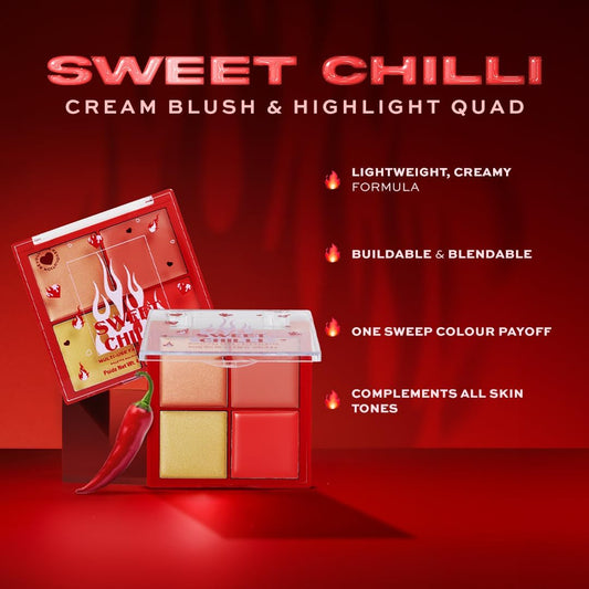 I Heart Revolution, Sweet Chilli Cream Blush & Highlight Quad, Illuminating Face Palette, 4 X 2.8G