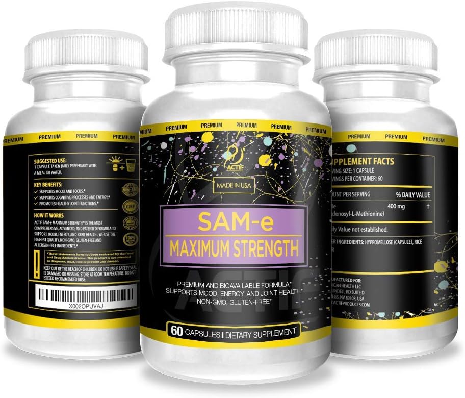 Actif Sam-E Maximum Strength With 400Mg High Absorption Sam-E For Mood And Energy, Non Gmo, 60 Count, Made In Usa