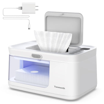 Baby Wipe Warmer Baby Wet Wipes Dispenser, Tenmonth Diaper Wipe Warmer With Led Changing Light & Transparent Viewing Window, Adjustable 95?-131?, Temperature Display, Newborn Essentials